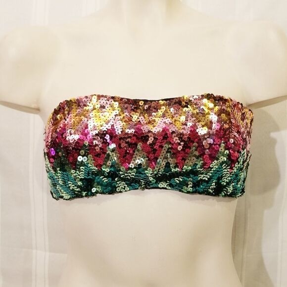 Victoria's Secret Sequined Bandeau Top Sz Lg - Picture 2 of 5